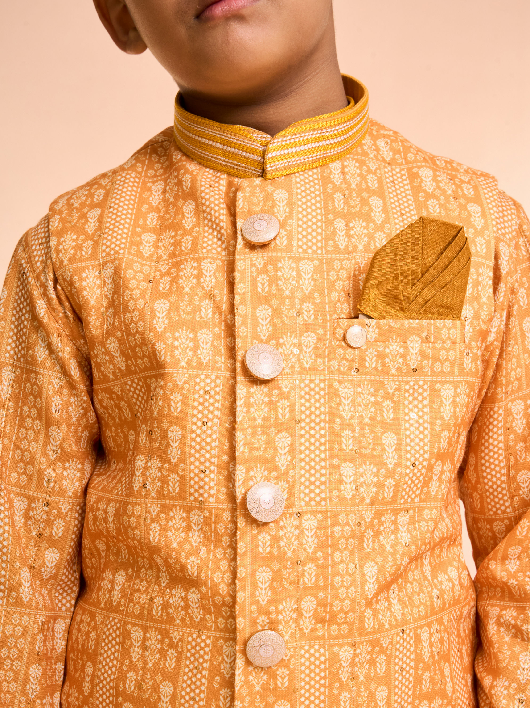 Manyavar Boys Radiant Mustard Kurta Jacket Set