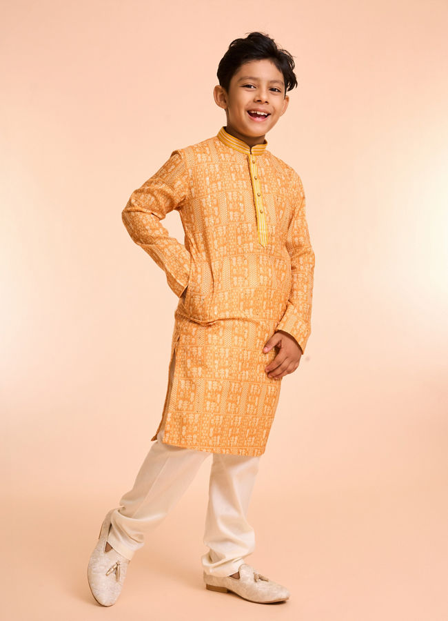 Manyavar Boys Radiant Mustard Kurta Jacket Set