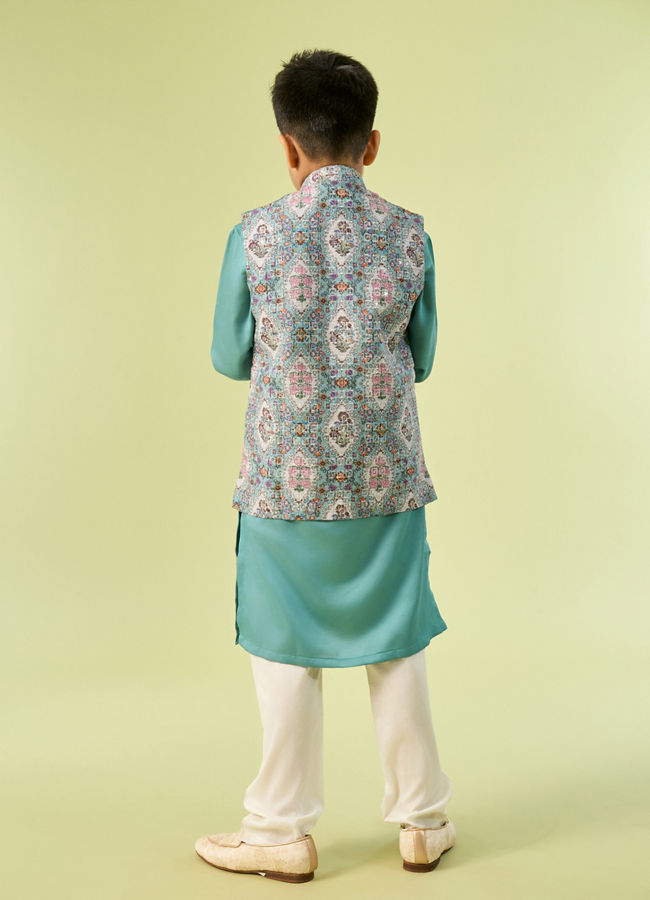 Manyavar Boys Regal Aqua Green Kurta Jacket Set