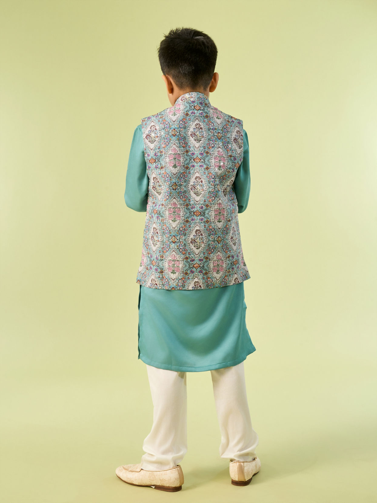 Manyavar Boys Regal Aqua Green Kurta Jacket Set
