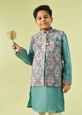 Manyavar Boys Regal Aqua Green Kurta Jacket Set
