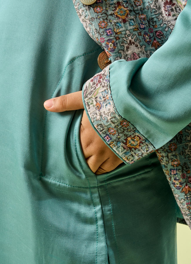 Manyavar Boys Regal Aqua Green Kurta Jacket Set