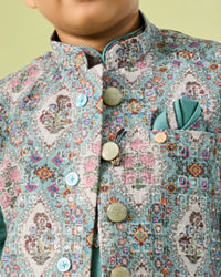 Manyavar Boys Regal Aqua Green Kurta Jacket Set