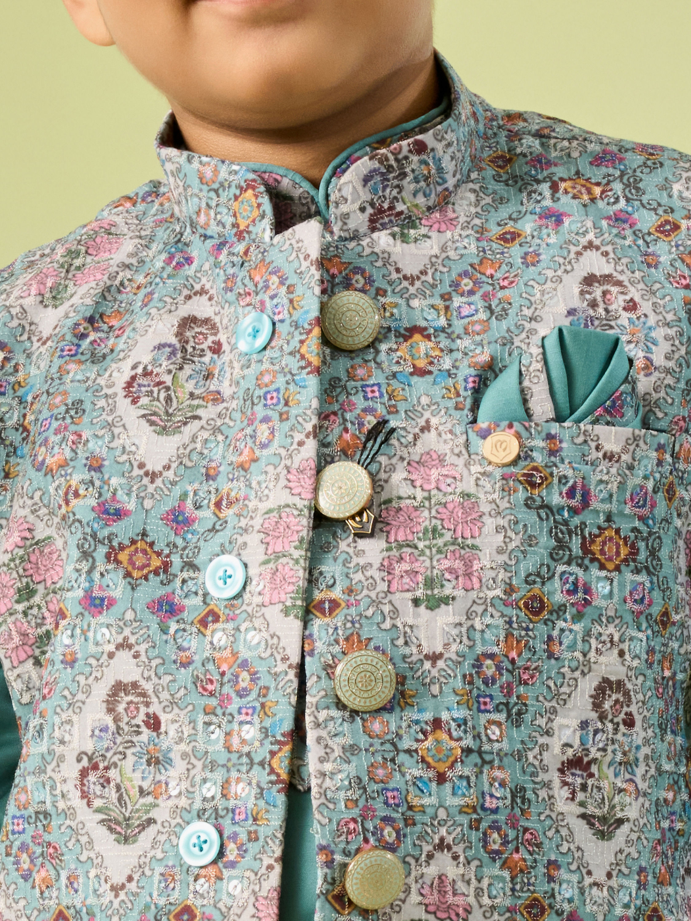 Manyavar Boys Regal Aqua Green Kurta Jacket Set
