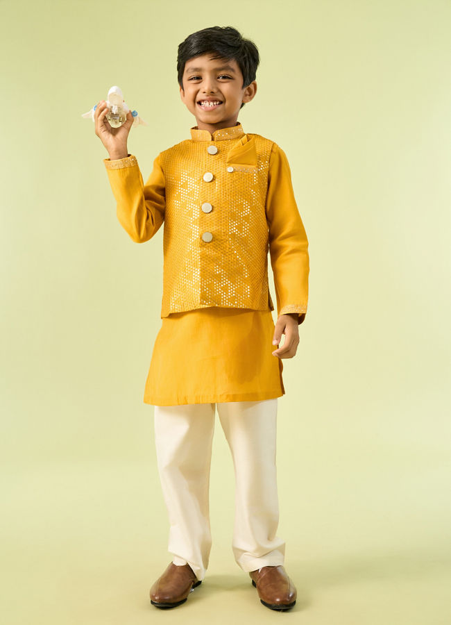 Manyavar Boys Mustard Yellow Sensation Kurta Jacket Set