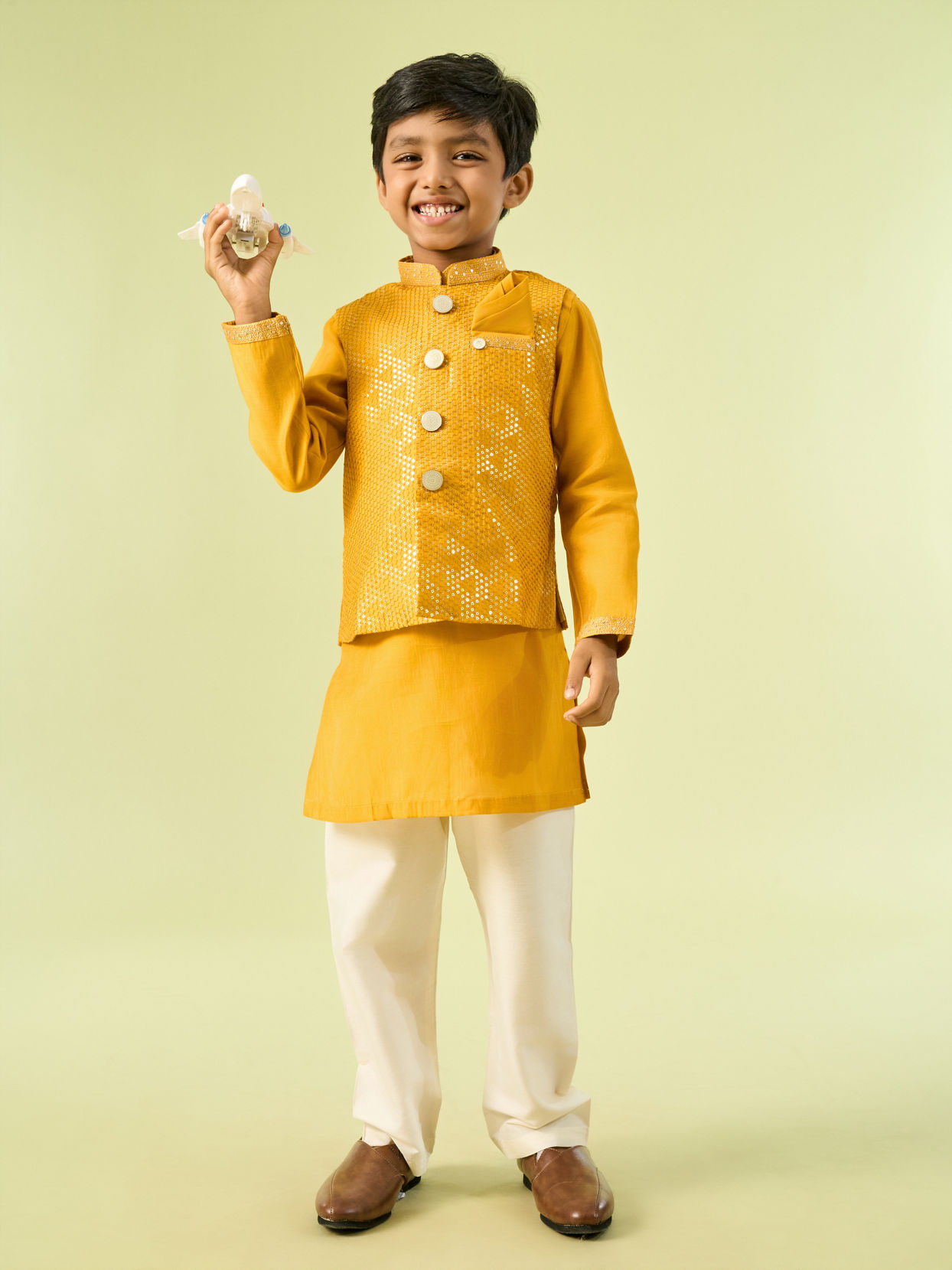 Manyavar Boys Mustard Yellow Sensation Kurta Jacket Set