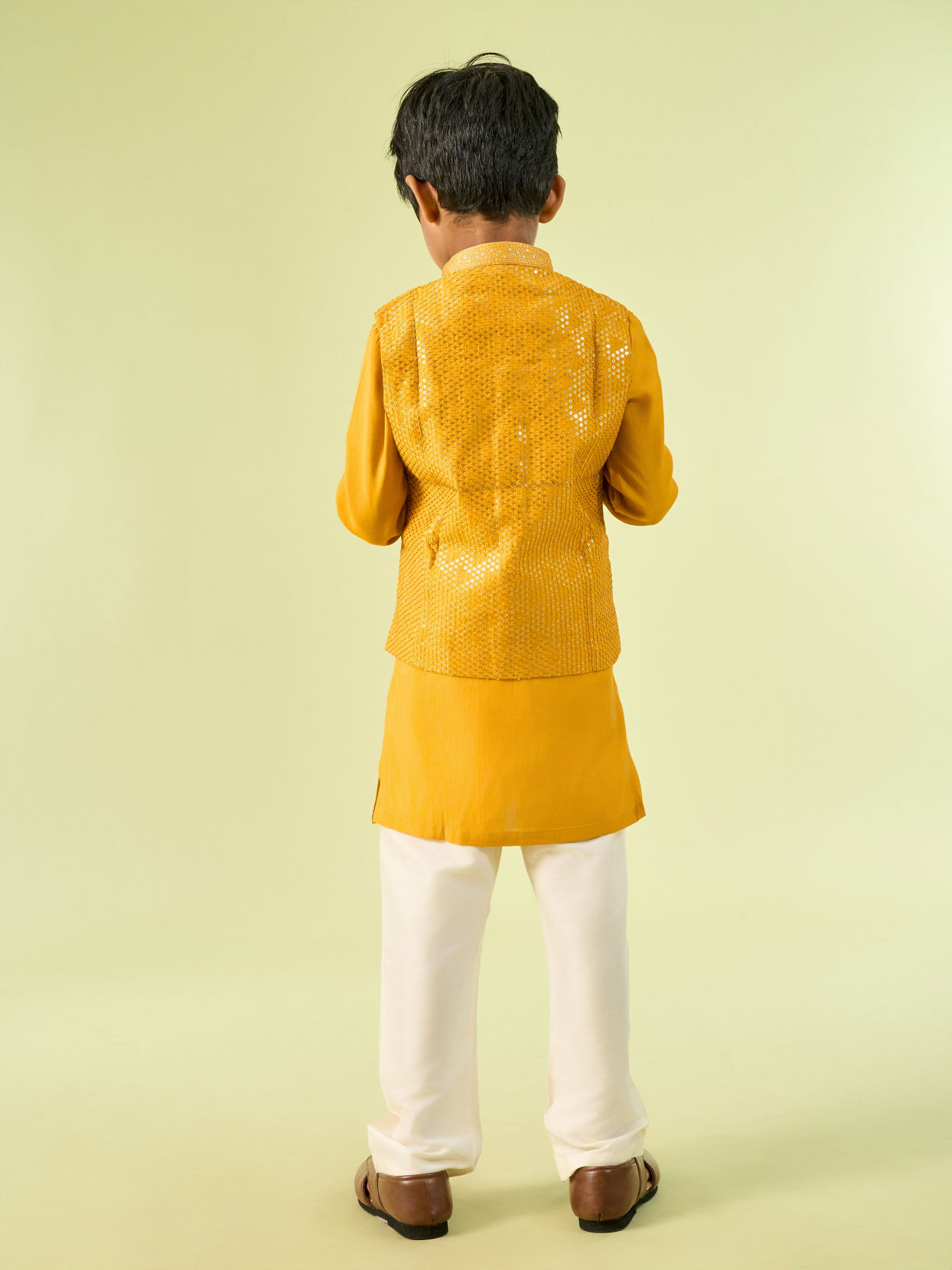 Manyavar Boys Mustard Yellow Sensation Kurta Jacket Set