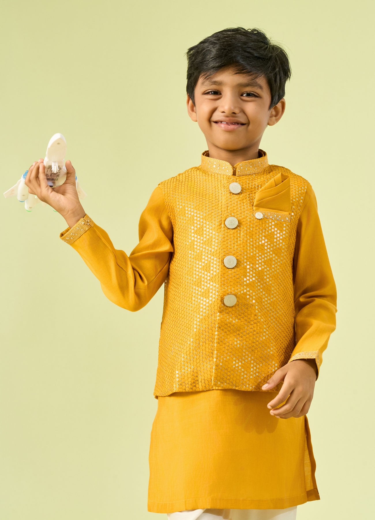 Manyavar Boys Mustard Yellow Sensation Kurta Jacket Set