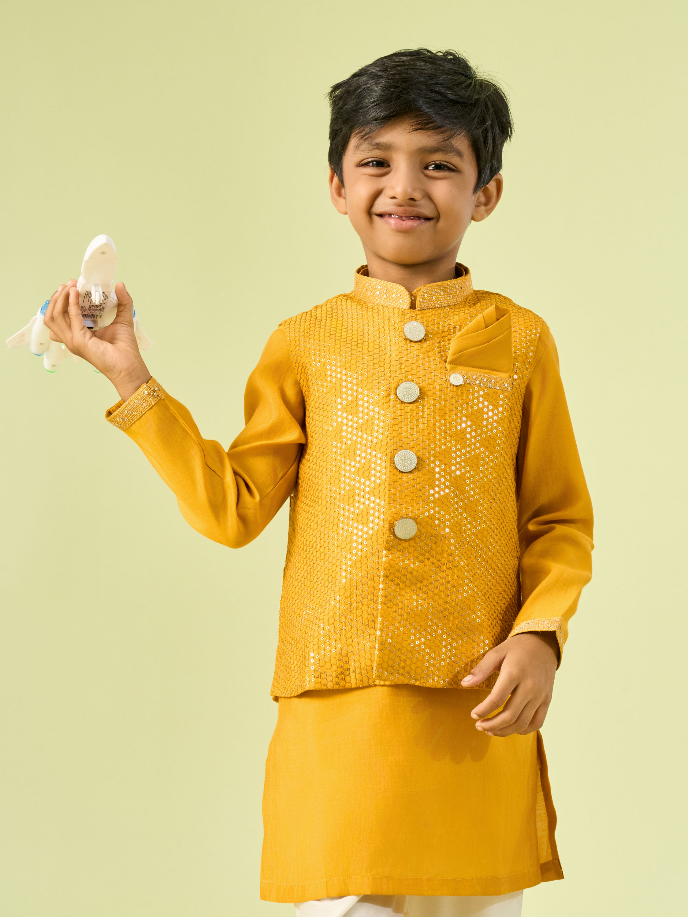 Manyavar Boys Mustard Yellow Sensation Kurta Jacket Set