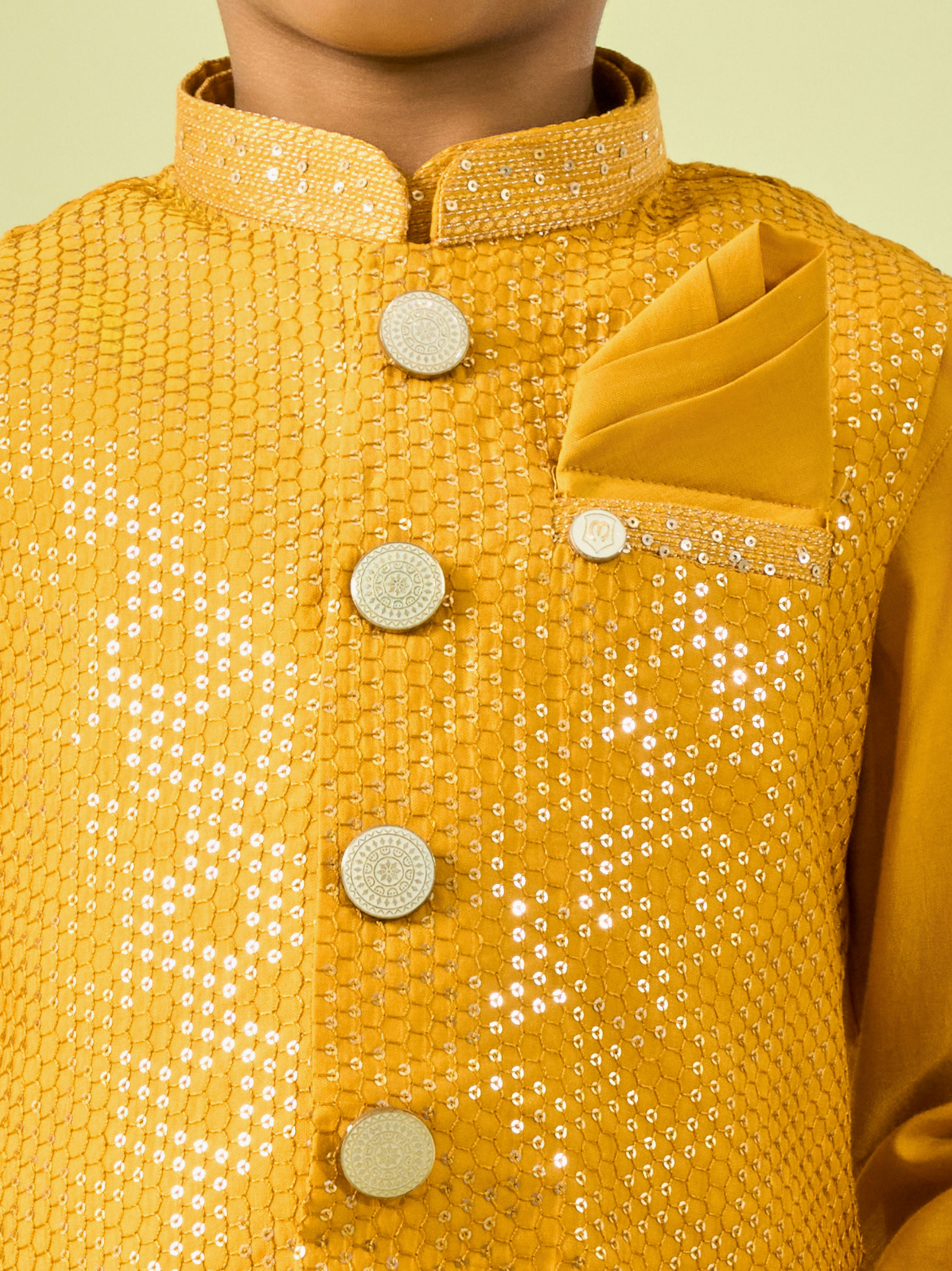 Manyavar Boys Mustard Yellow Sensation Kurta Jacket Set