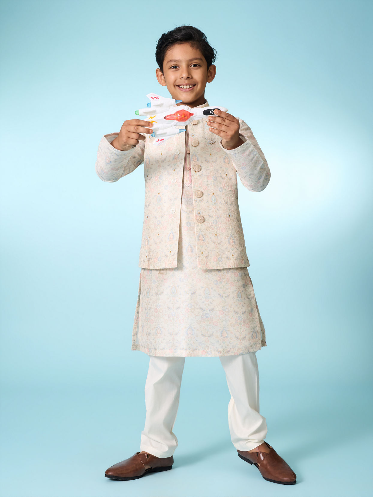 Manyavar Boys Cream Elegance Kurta Jacket Set