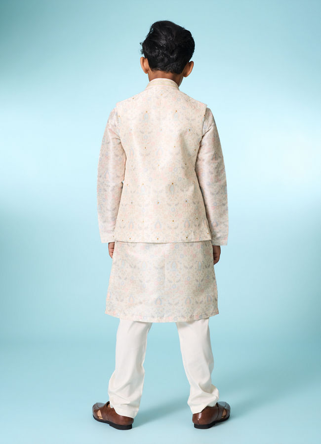 Manyavar Boys Cream Elegance Kurta Jacket Set