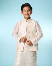 Manyavar Boys Cream Elegance Kurta Jacket Set