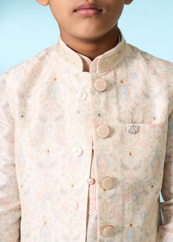 Manyavar Boys Cream Elegance Kurta Jacket Set