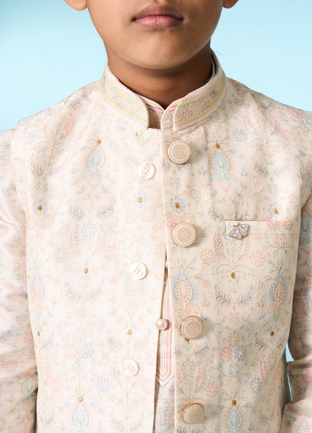Manyavar Boys Cream Elegance Kurta Jacket Set