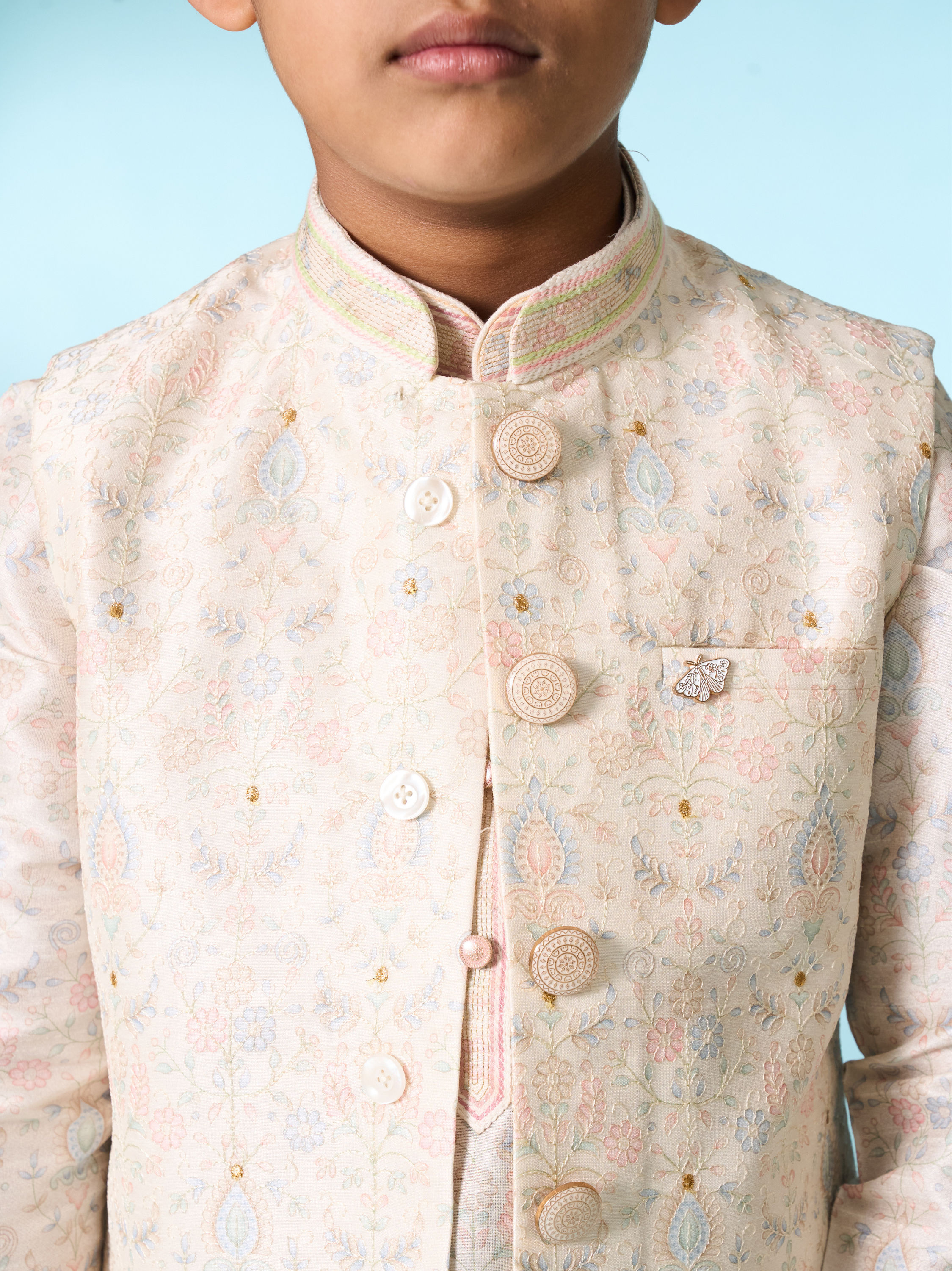 Manyavar Boys Cream Elegance Kurta Jacket Set