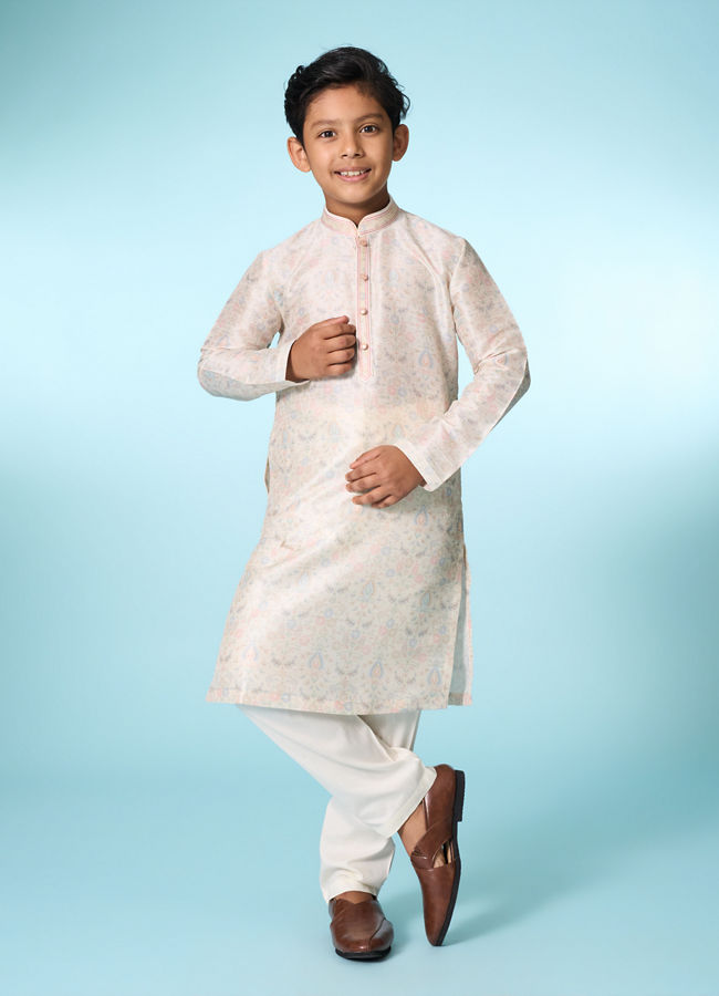 Manyavar Boys Cream Elegance Kurta Jacket Set