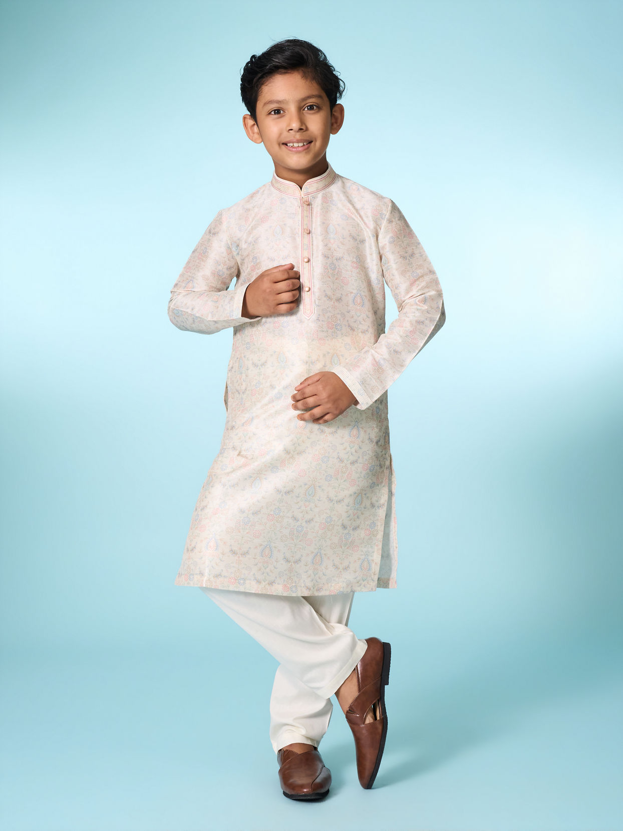 Manyavar Boys Cream Elegance Kurta Jacket Set