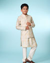 Manyavar Boys Regal Cream Kurta Set Jacket