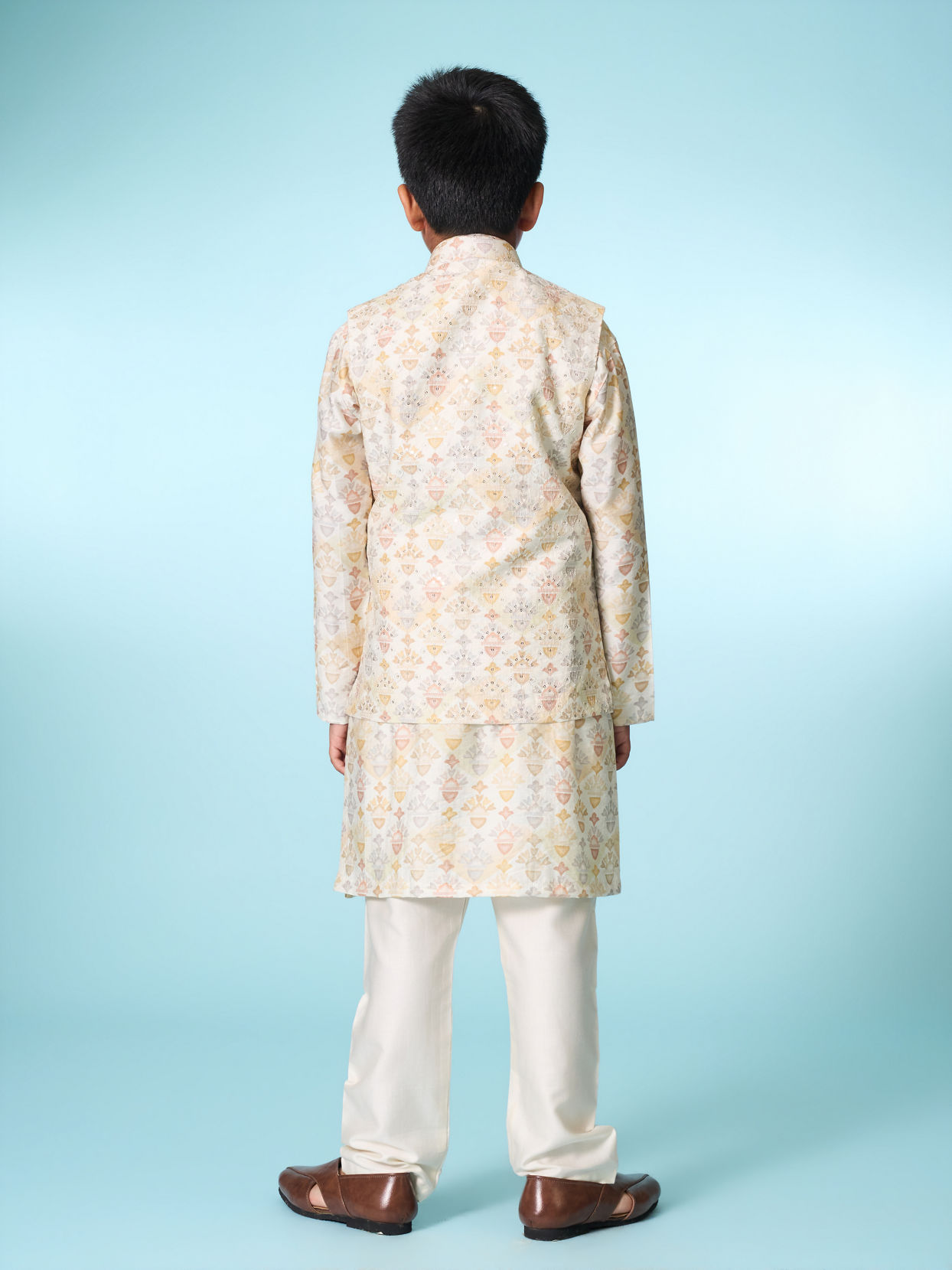 Manyavar Boys Regal Cream Kurta Set Jacket