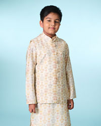 Manyavar Boys Regal Cream Kurta Set Jacket