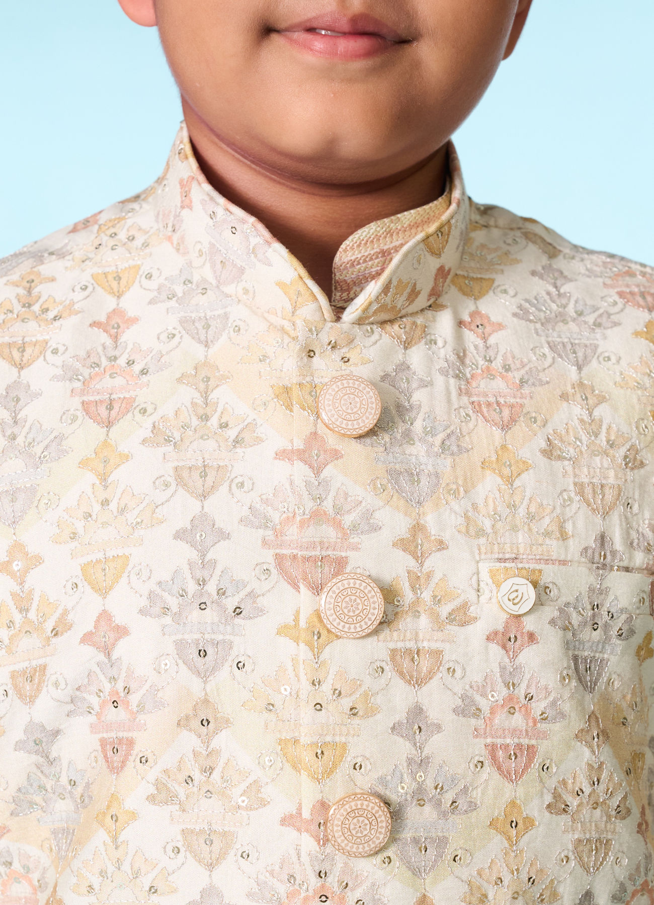 Manyavar Boys Regal Cream Kurta Set Jacket