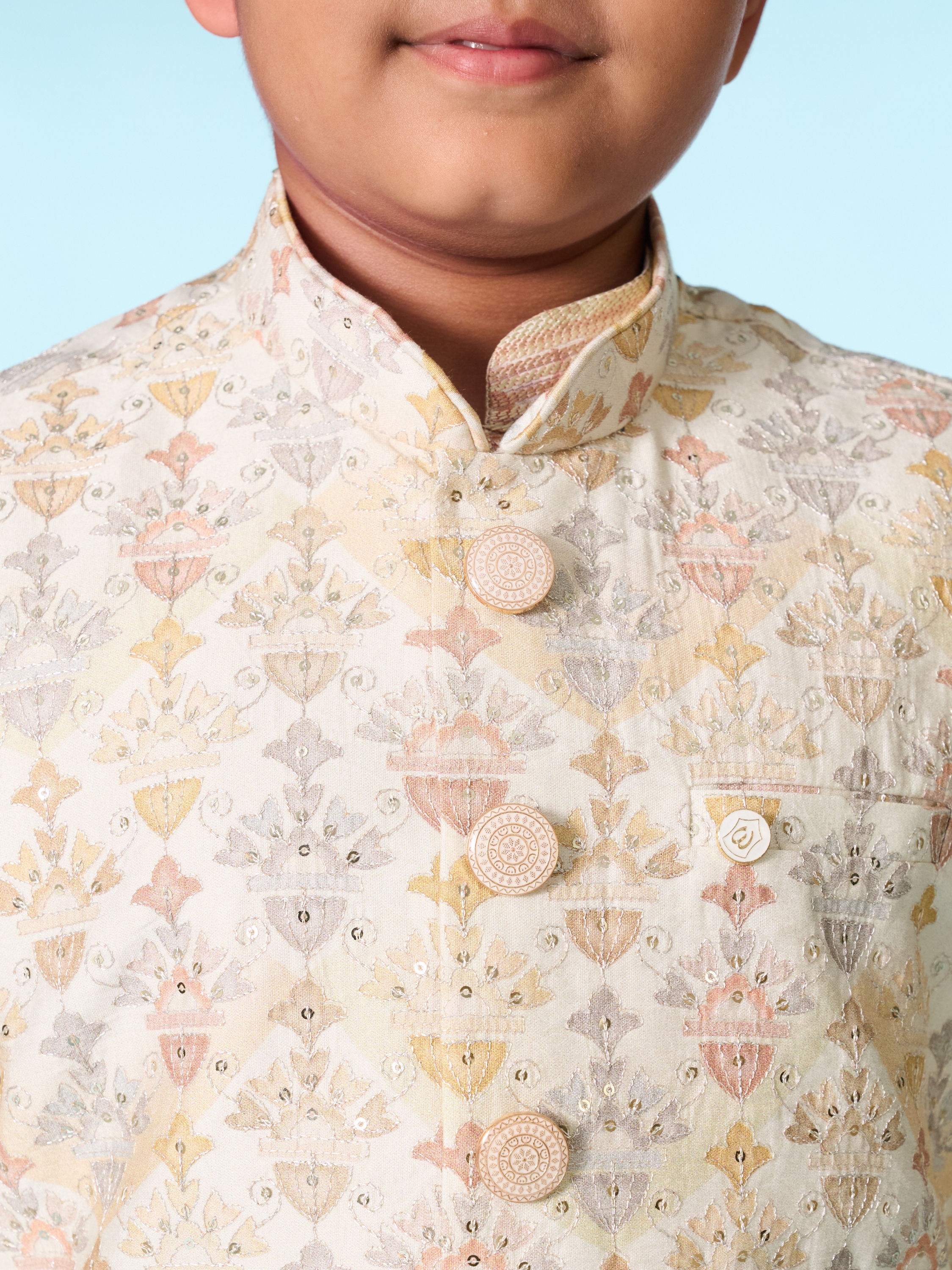 Manyavar Boys Regal Cream Kurta Set Jacket