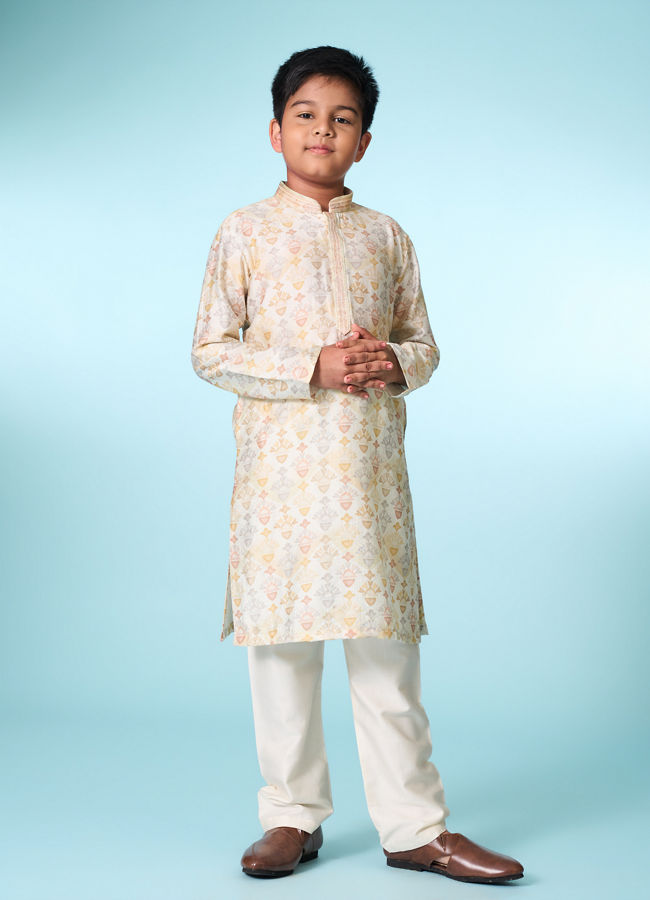 Manyavar Boys Regal Cream Kurta Set Jacket