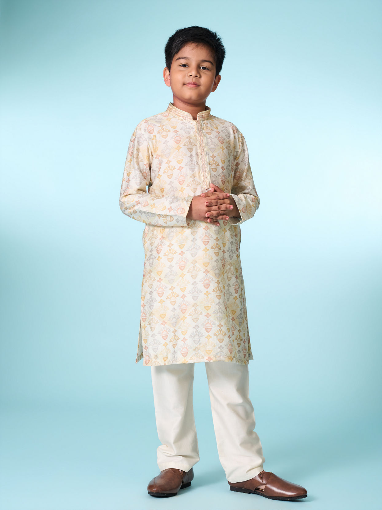 Manyavar Boys Regal Cream Kurta Set Jacket