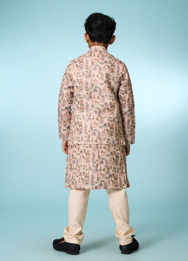 Manyavar Boys Beige Kurta Jacket Set