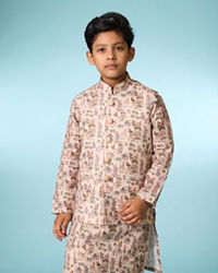 Manyavar Boys Beige Kurta Jacket Set