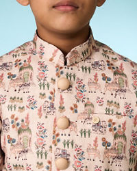 Manyavar Boys Beige Kurta Jacket Set
