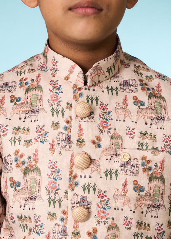 Manyavar Boys Beige Kurta Jacket Set