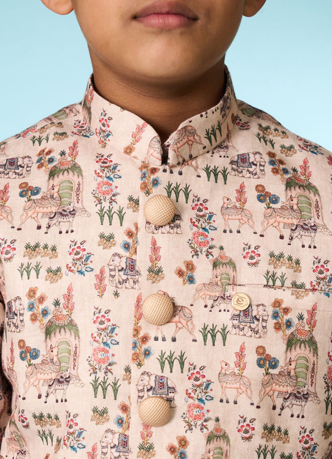 Manyavar Boys Beige Kurta Jacket Set