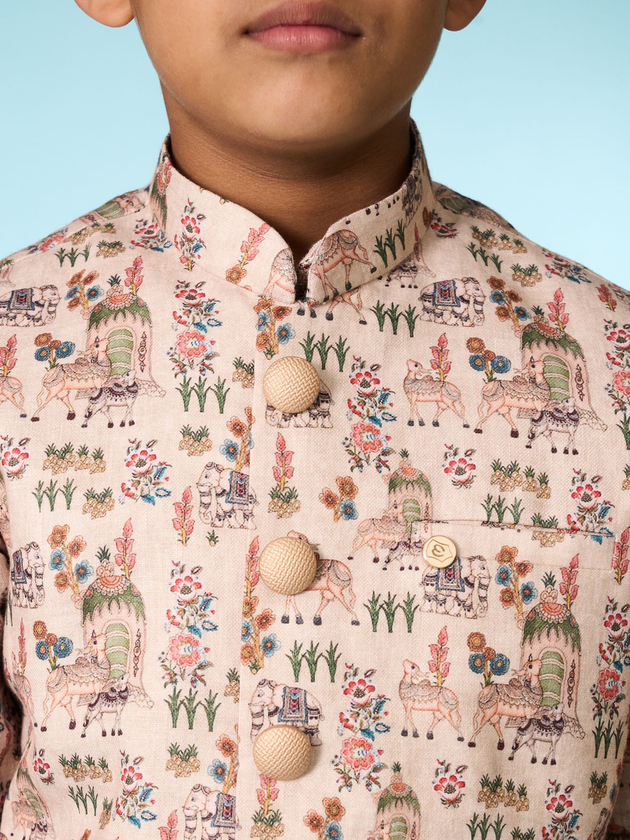 Manyavar Boys Beige Kurta Jacket Set