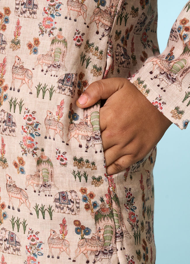 Manyavar Boys Beige Kurta Jacket Set