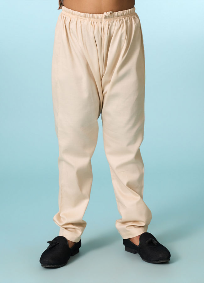 Manyavar Boys Beige Kurta Jacket Set