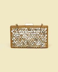 Mohey Women Beige Sequinned Rhinestone Embellished Clutch Bag