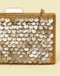 Mohey Women Beige Sequinned Rhinestone Embellished Clutch Bag