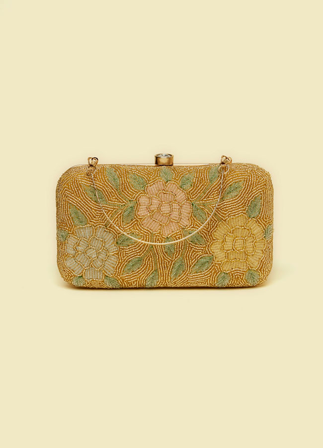 alt message - Mohey Women Beige Silk with Hand Embroidery and Moti Work Bag image number 0