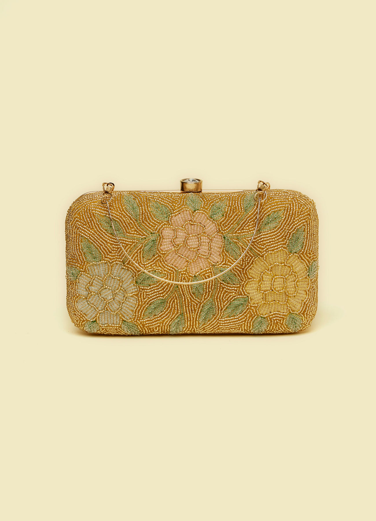 Mohey Women Beige Silk with Hand Embroidery and Moti Work Bag