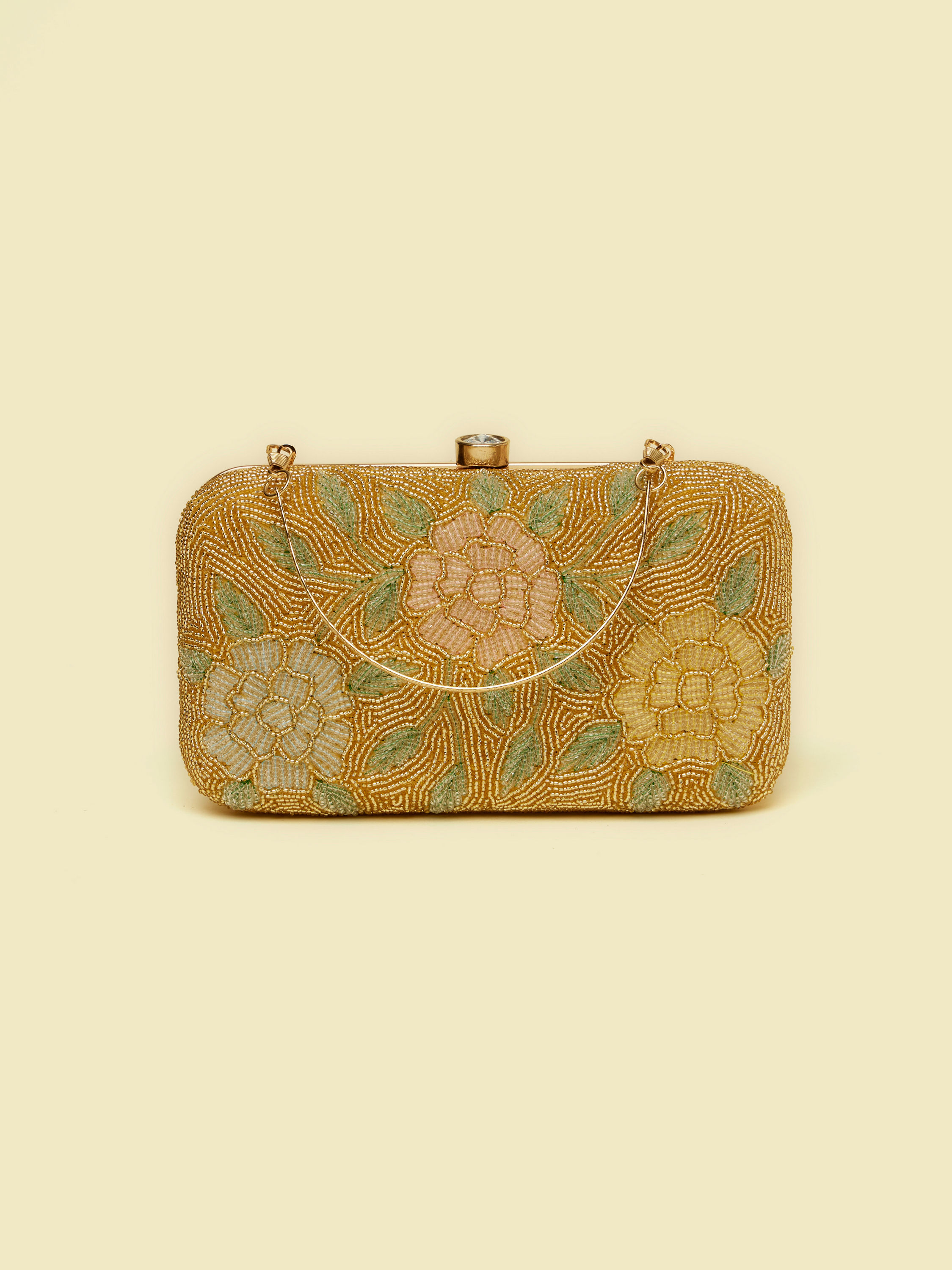 Mohey Women Beige Silk with Hand Embroidery and Moti Work Bag