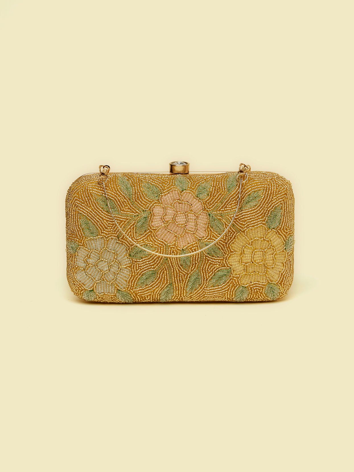 alt message - Mohey Women Beige Silk with Hand Embroidery and Moti Work Bag image number 0