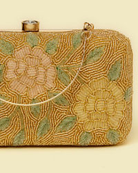 Mohey Women Beige Silk with Hand Embroidery and Moti Work Bag