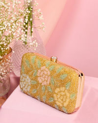 Mohey Women Beige Silk with Hand Embroidery and Moti Work Bag