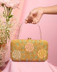 Mohey Women Beige Silk with Hand Embroidery and Moti Work Bag