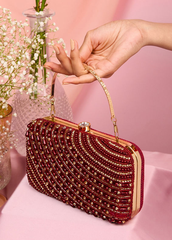 Mohey Women Maroon Exquisite Celebration Clutch Bag