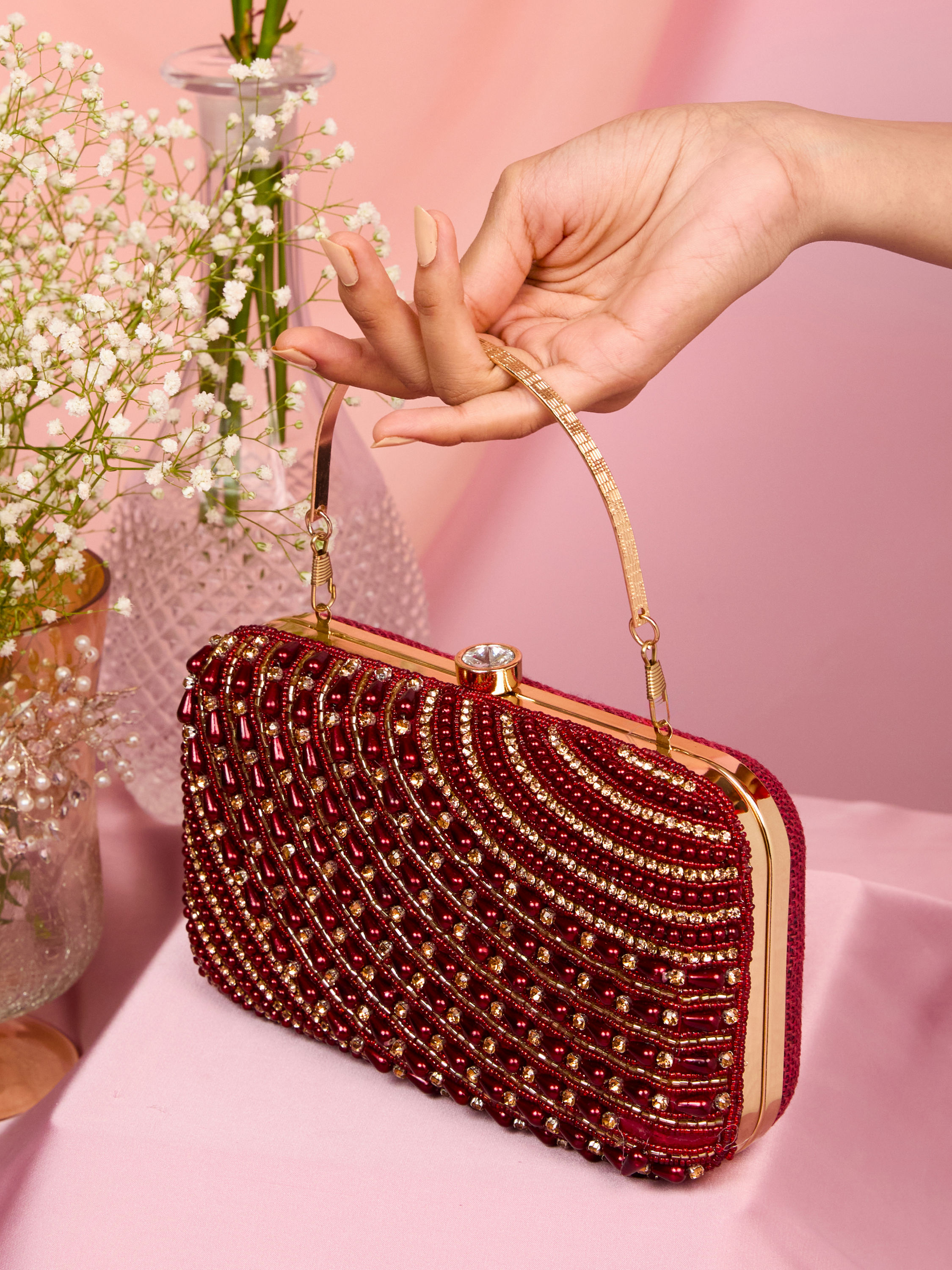 Mohey Women Maroon Exquisite Celebration Clutch Bag