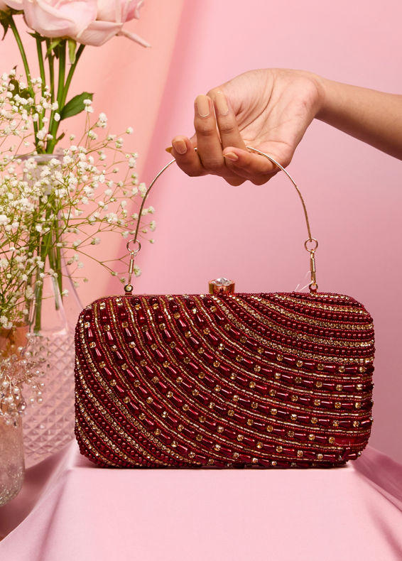 Mohey Women Maroon Exquisite Celebration Clutch Bag