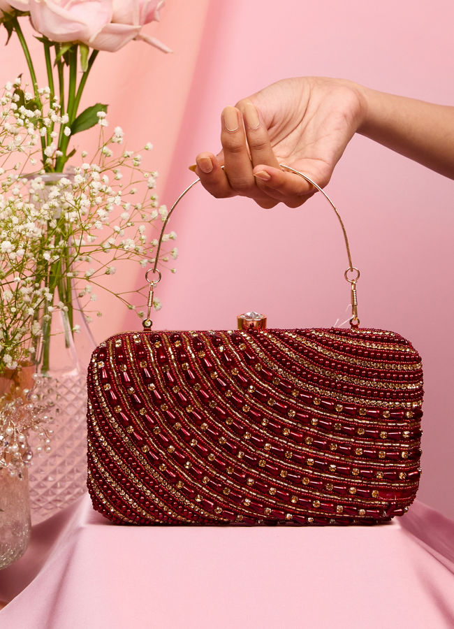 Mohey Women Maroon Exquisite Celebration Clutch Bag